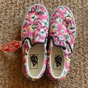 Vans Classic Slip On Floral Pink Black Graffiti Skate Shoes Size Women’s 8 New